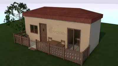 Wooden ground floor house 30sq.m. with a balcony.